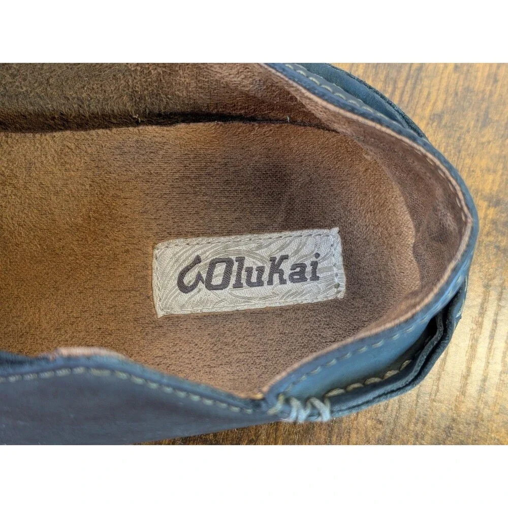 OLUKAI Moloa Men's Leather Nubuck Sz 11 Slip On Shoes 10128-4033 Black